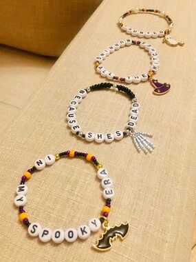Set of 4 Handmade Halloween Friendship Charm Bracelets for Adults and Kids